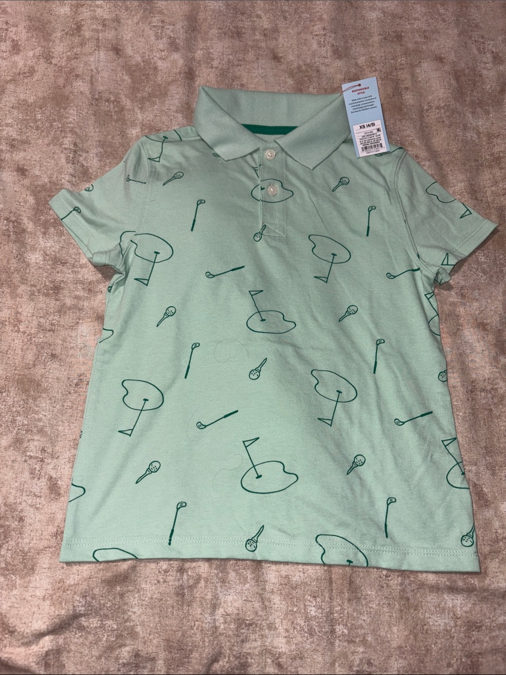 Kids' Green Golf Print Polo Shirt